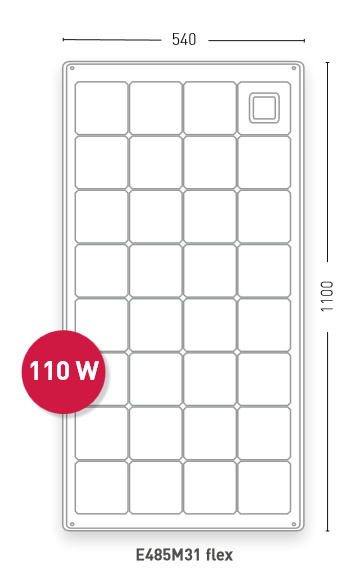 619110315 Panel solarny Solara E485M31 Flex, 110 W, 12 V, wyjście kablowe na górze, 1100x540x4 mm