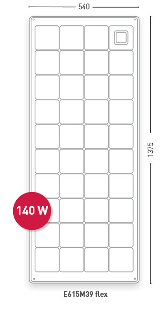 619140304 Panel solarny Solara E615M39 Flex, 140 W, 12 V, wyjście kablowe na górze, 1375x540x4 mm