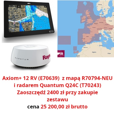 Axiom+ 12 MFD, RV 3D, sonar 600W (E70639), radar Quantum Q24C (T70243) i mapy LightHouse Europa Północna (R70794-NEU)