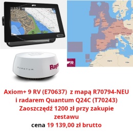Axiom+ 9 MFD, RealVision 3D, sonar 600W (E70637), radar Quantum Q24C (T70243) i mapy LightHouse Europa Północna (R70794-NEU)