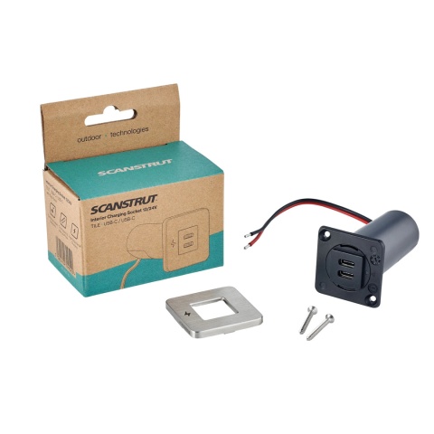 SC-TILE-21 Podwójne gniazdo ładowania wewnętrznego USB-C, seria TILE, 12/24V - ramka szczotkowana nierdzewna stal