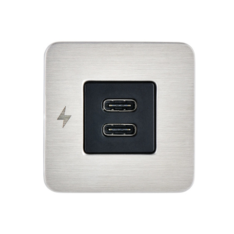 SC-TILE-21 Podwójne gniazdo ładowania wewnętrznego USB-C, seria TILE, 12/24V - ramka szczotkowana nierdzewna stal