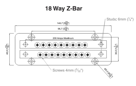 777-Z18W-200 Listwa minusowa Z-bar 200A, 18-drożna MC10
